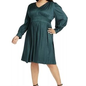Calvin Klein Christmas Green Defined Waist A-Line Longsleeve Dress, sz‎ 8